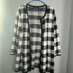 Kasper Open Front Plaid Long Cardigan, Sz L